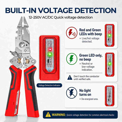 16-in-1 Foldable Wire Stripper with Integrated Voltage Tester & Precision Cutter | 2 Pack per Set