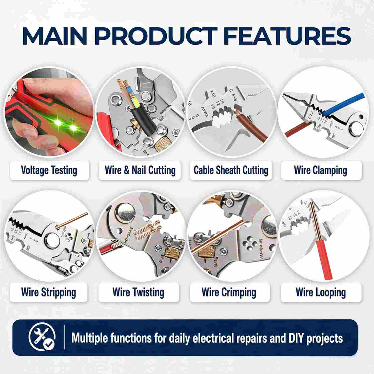 16-in-1 Foldable Wire Stripper with Integrated Voltage Tester & Precision Cutter | 2 Pack per Set