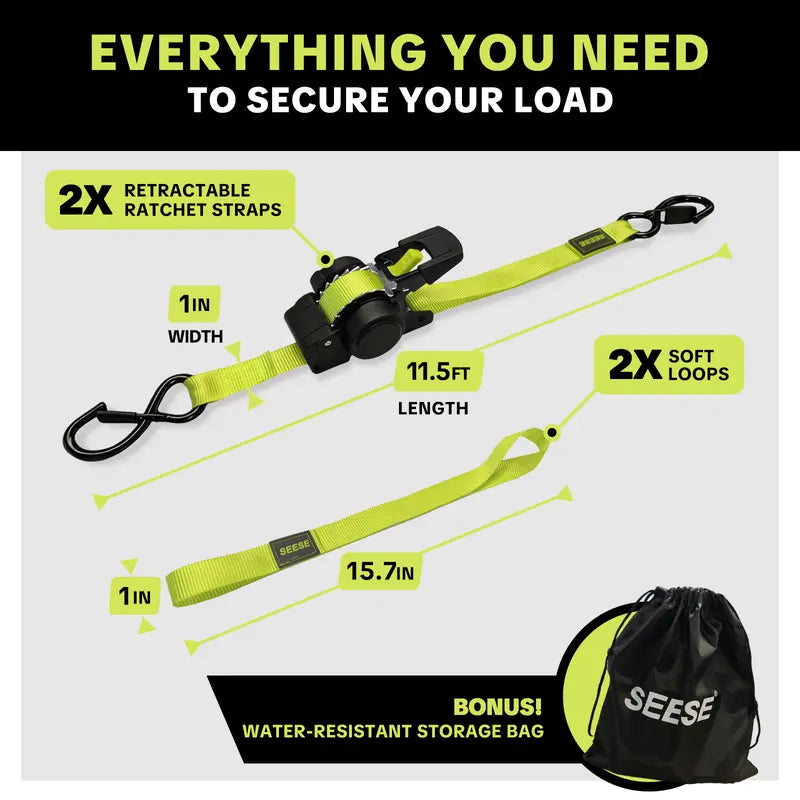 Effortless Cargo Security: 1" x 11ft Heavy Duty Ratchet Tie Down Straps