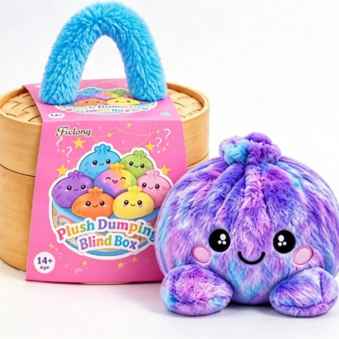 Dumpling Plush with Steamer Basket – 3.9-Inch Duo – with steamer-Bluish-purple