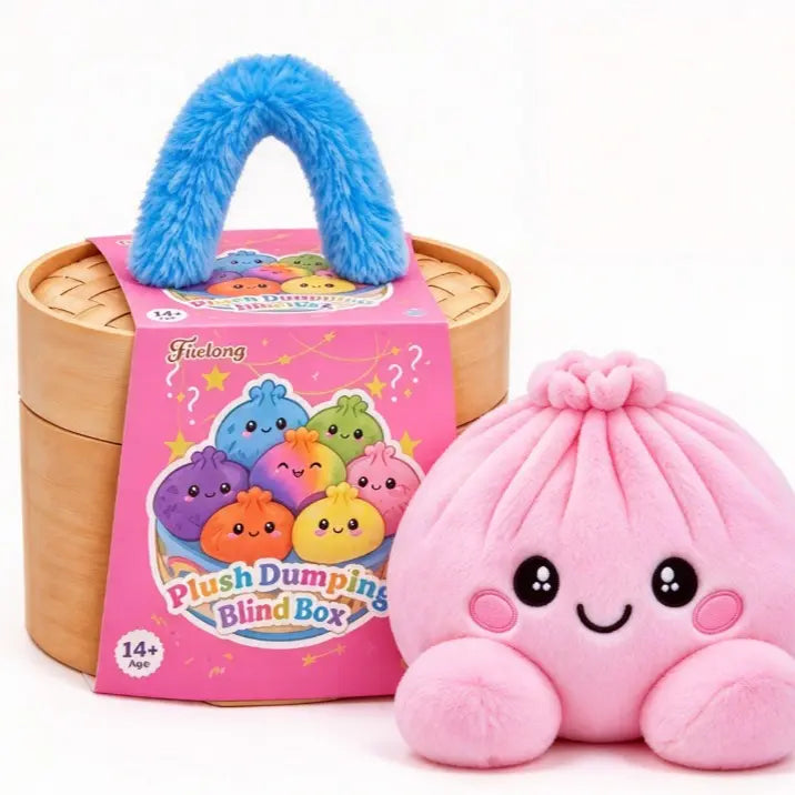 Dumpling Plush with Steamer Basket – 3.9-Inch Duo – with steamer-Pink