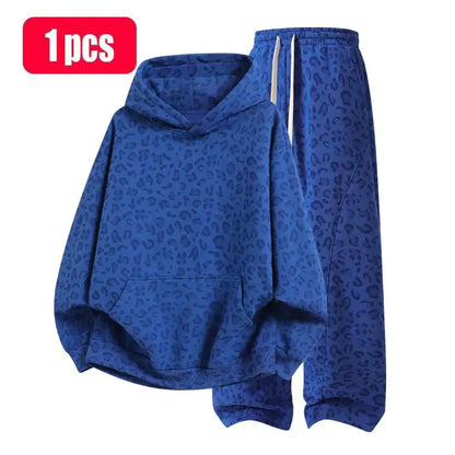 ZUY Leopard Hoodie & Wide-Leg Pants Set – Colorful orchid blue