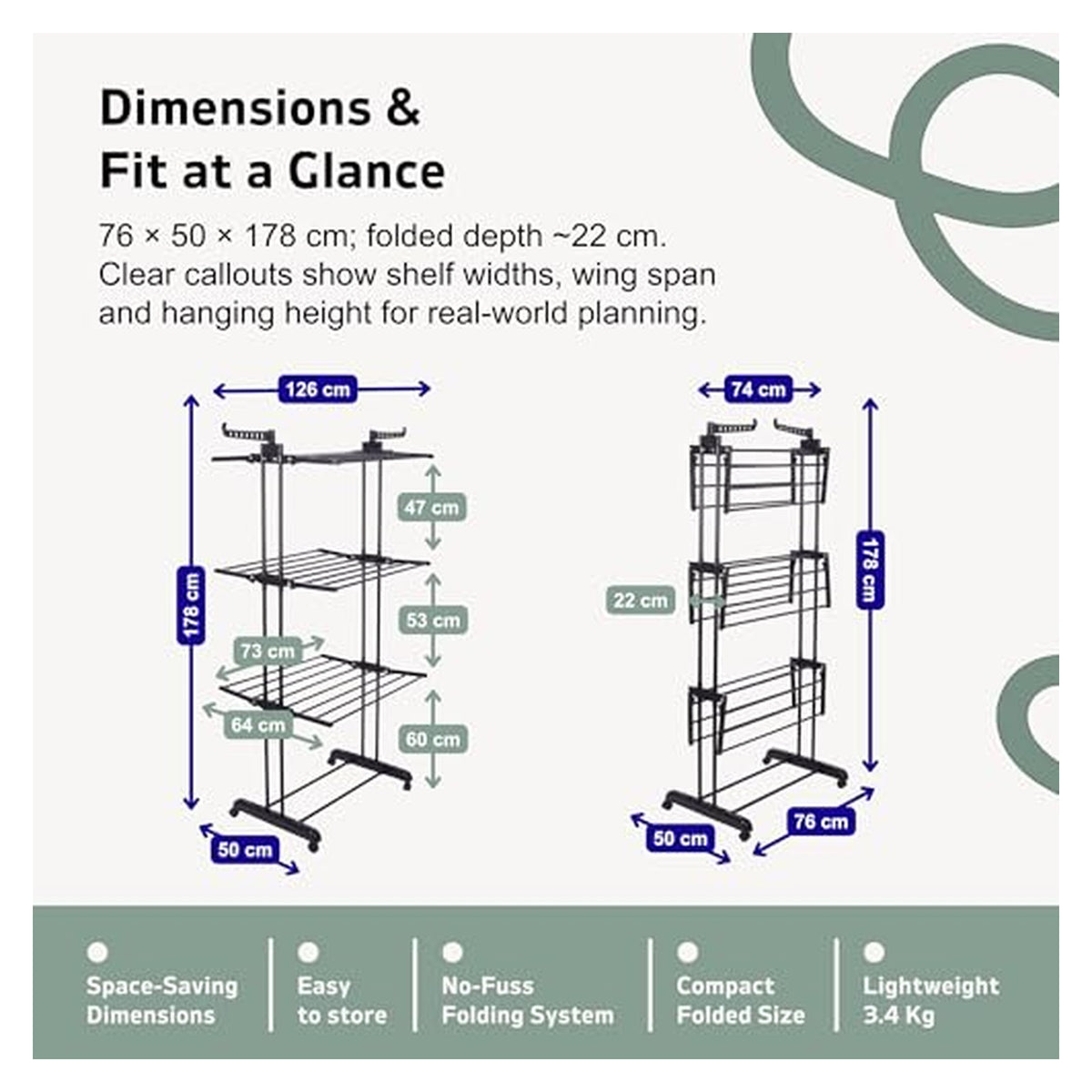 Straame 4-Tier Winged Clothes Airer with Wheels - Black