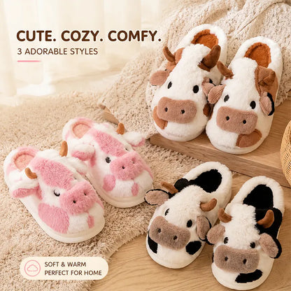 Plush Cow Slippers for Women & Men, Soft Cozy Fleece Lining, Non-Slip Sole, Cute Cow Design, Comfortable House Shoes for Indoor Use original gallery 8