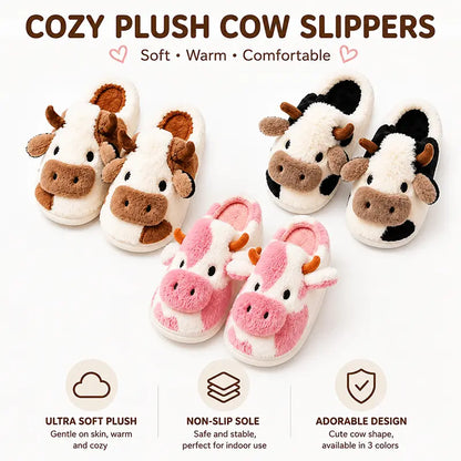 Plush Cow Slippers for Women & Men, Soft Cozy Fleece Lining, Non-Slip Sole, Cute Cow Design, Comfortable House Shoes for Indoor Use original gallery 1