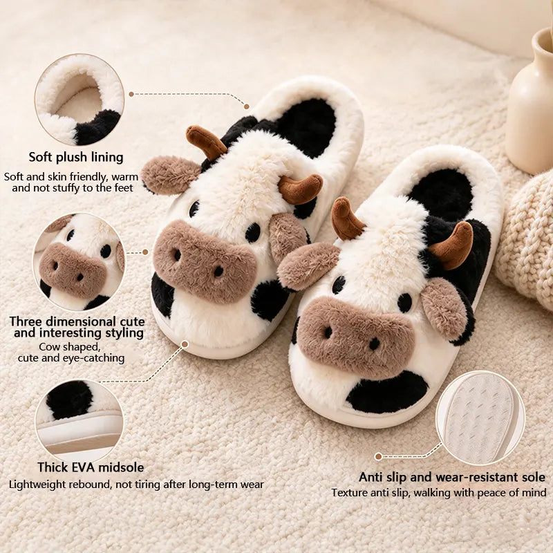 Plush Cow Slippers for Women & Men, Soft Cozy Fleece Lining, Non-Slip Sole, Cute Cow Design, Comfortable House Shoes for Indoor Use original gallery 6