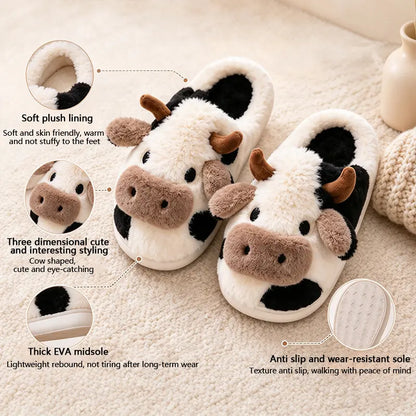 Plush Cow Slippers for Women & Men, Soft Cozy Fleece Lining, Non-Slip Sole, Cute Cow Design, Comfortable House Shoes for Indoor Use original gallery 6