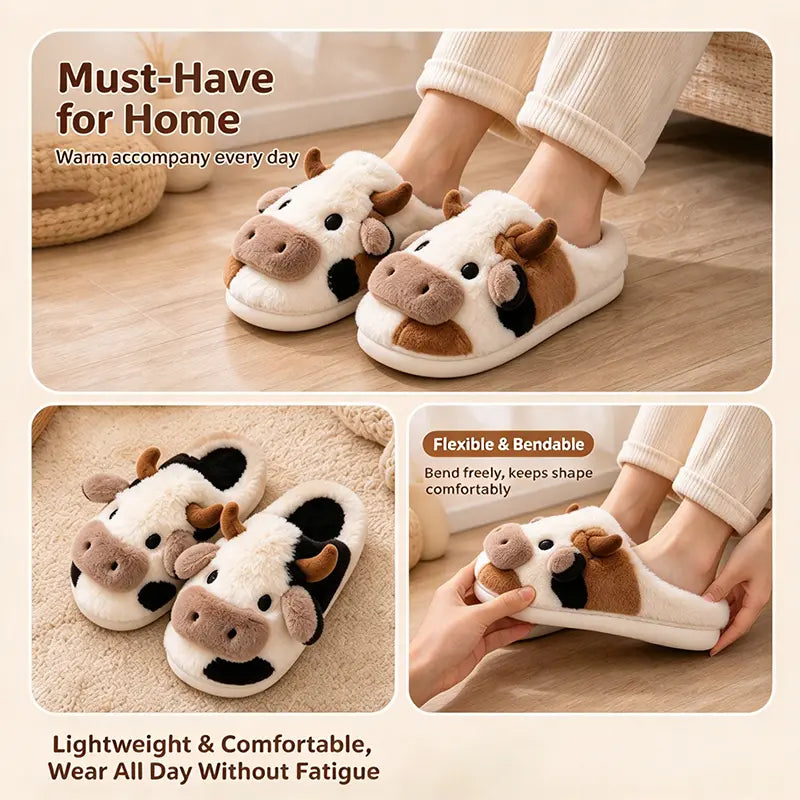 Plush Cow Slippers for Women & Men, Soft Cozy Fleece Lining, Non-Slip Sole, Cute Cow Design, Comfortable House Shoes for Indoor Use original gallery 7