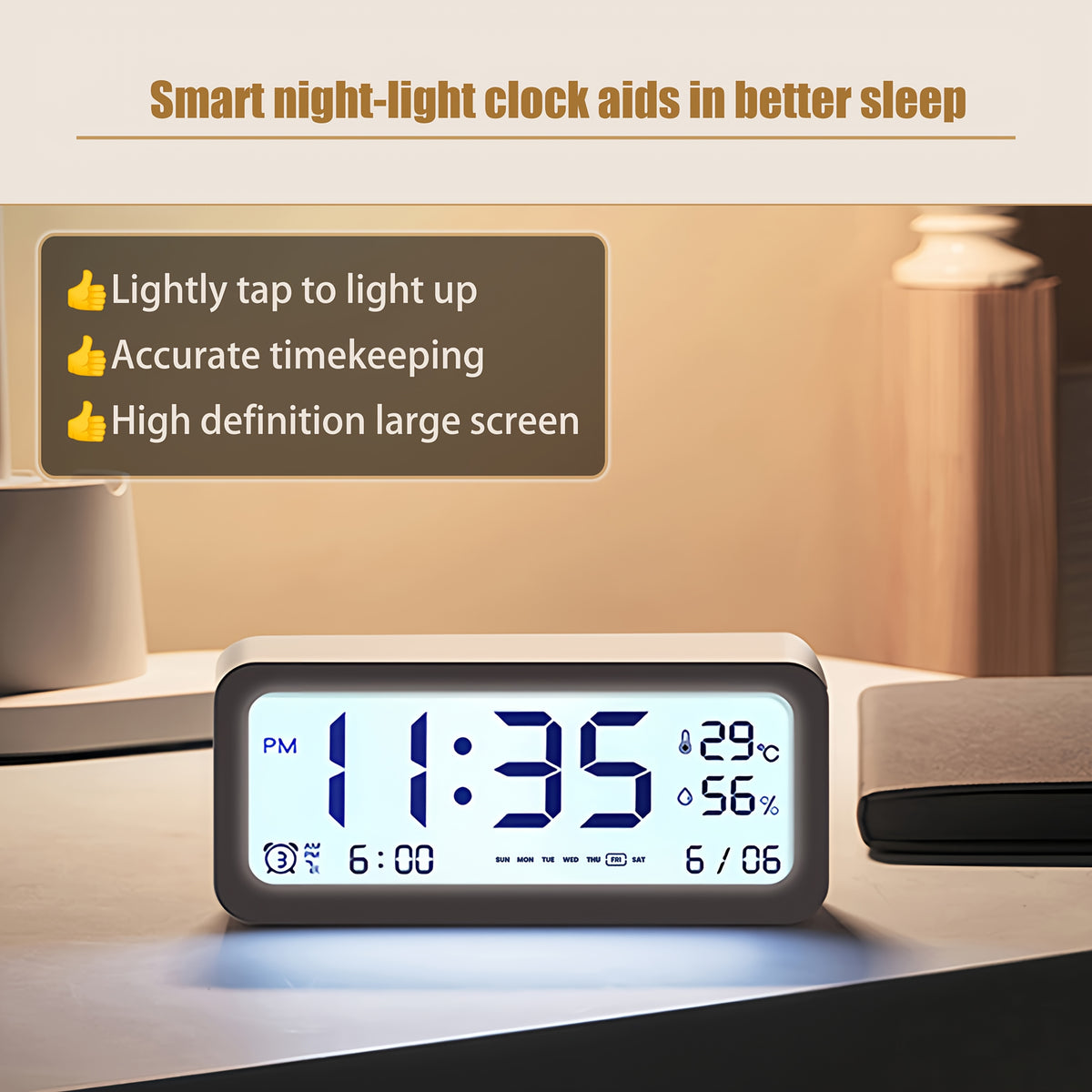 Digital alarm clock — product illustration
