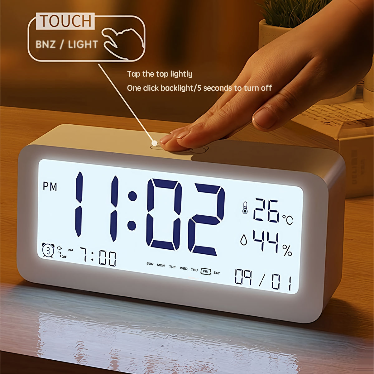 Digital alarm clock — product illustration
