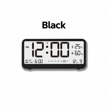 Black digital temperature and humidity alarm clock