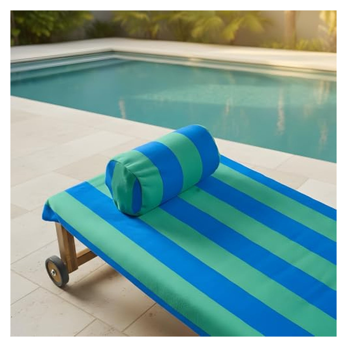 OHS Sun Lounger Towel and Inflatable Pillow Bundle - Blue/Green