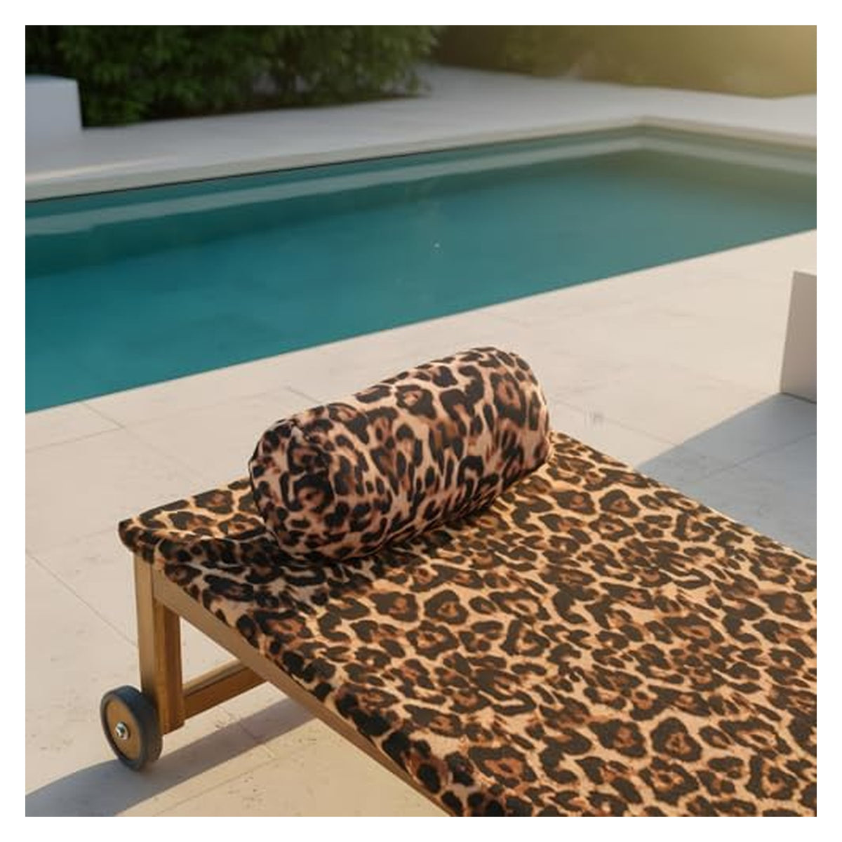 OHS Sun Lounger Towel and Inflatable Pillow Bundle - Leopard