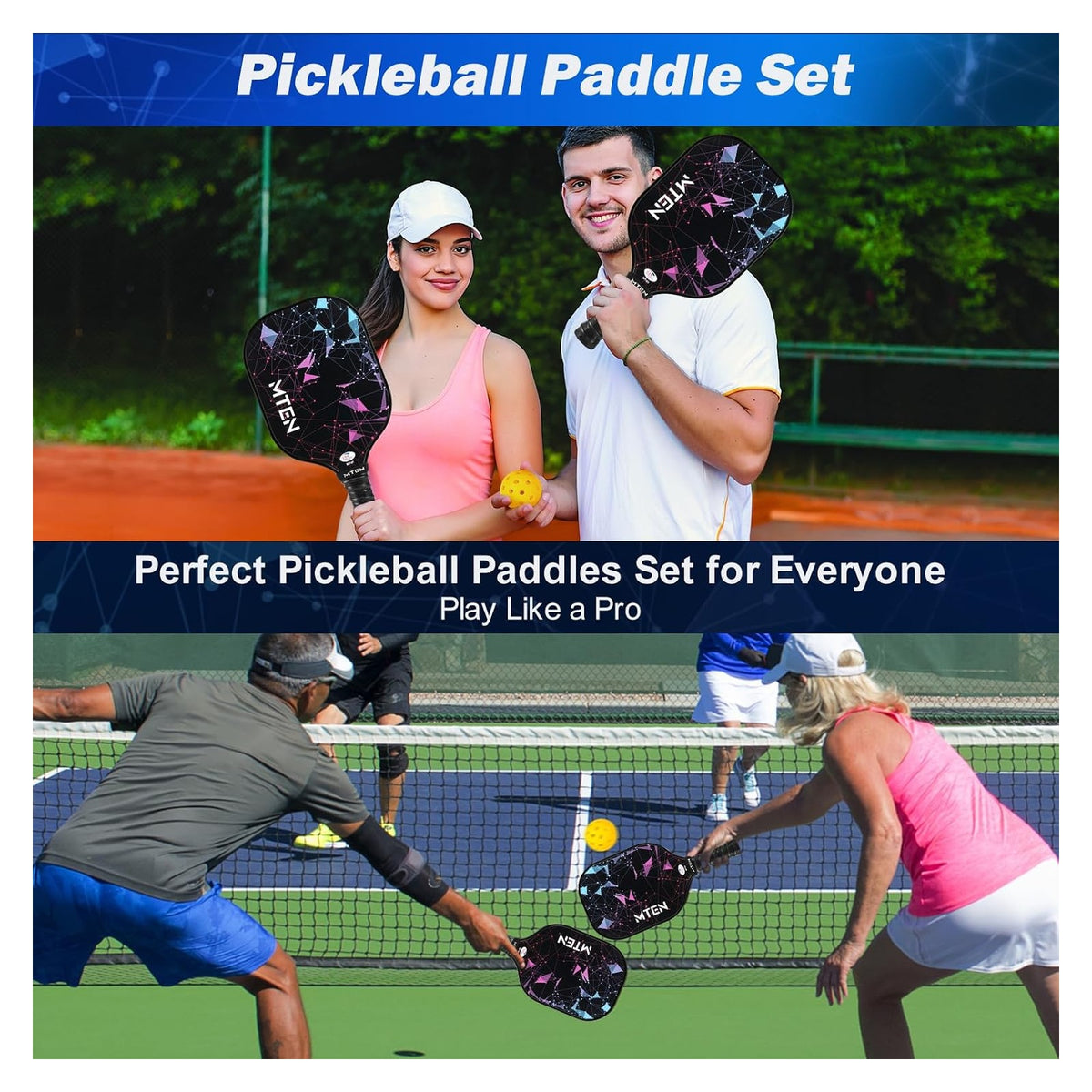MTEN Pickleball Paddles Set of 2/4/1, USAPA Approved Fiberglass Rackets original product photo