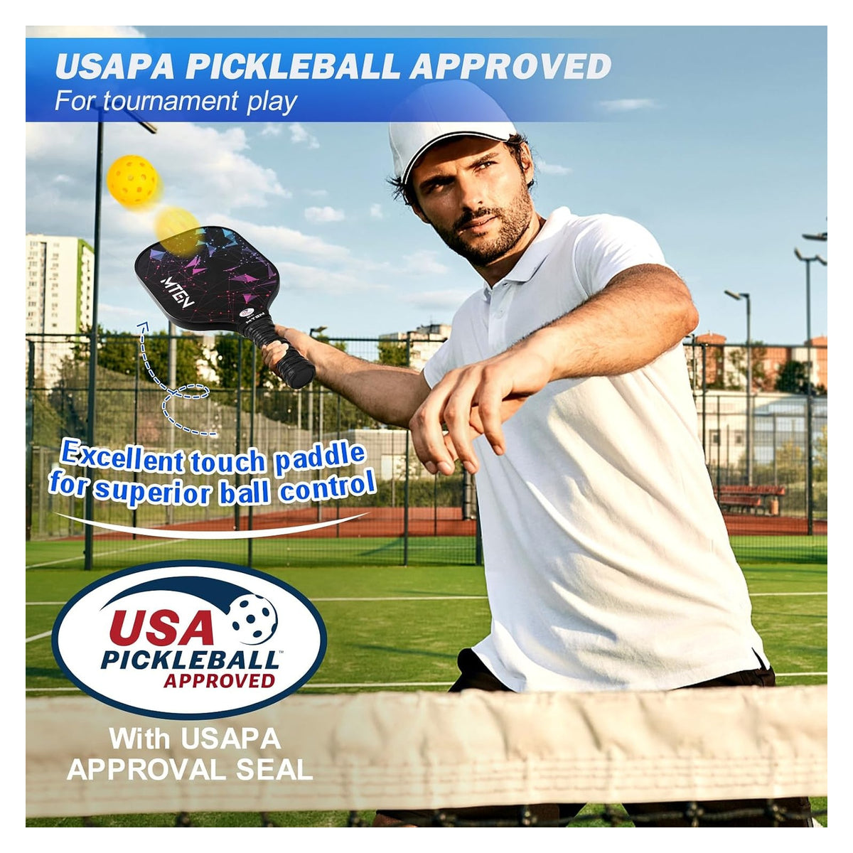 MTEN Pickleball Paddles Set of 2/4/1, USAPA Approved Fiberglass Rackets original product photo