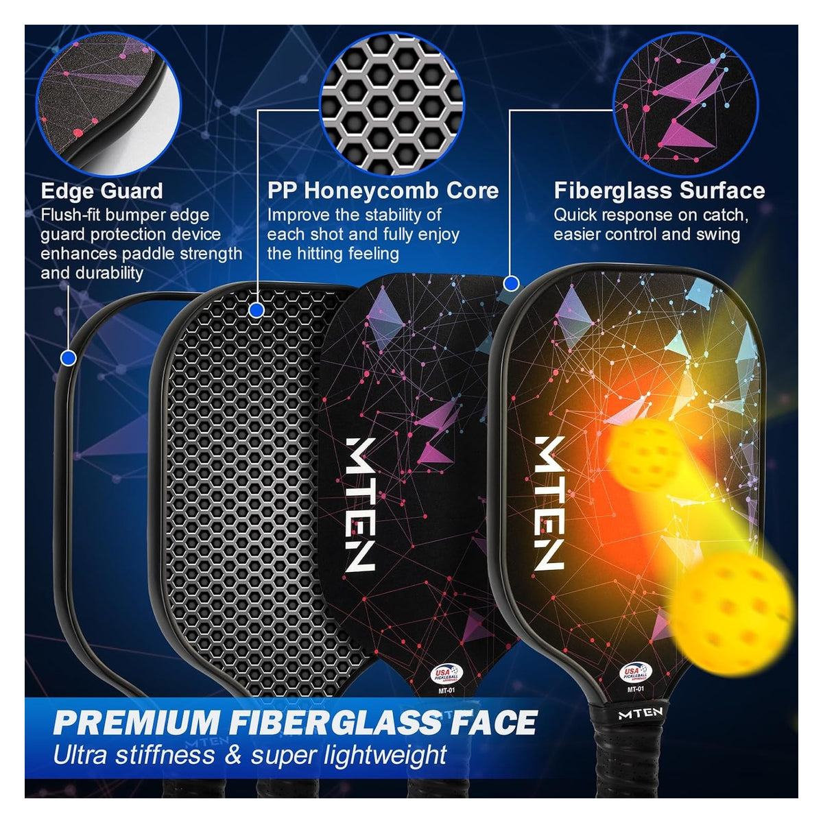 MTEN Pickleball Paddles Set of 2/4/1, USAPA Approved Fiberglass Rackets original product photo