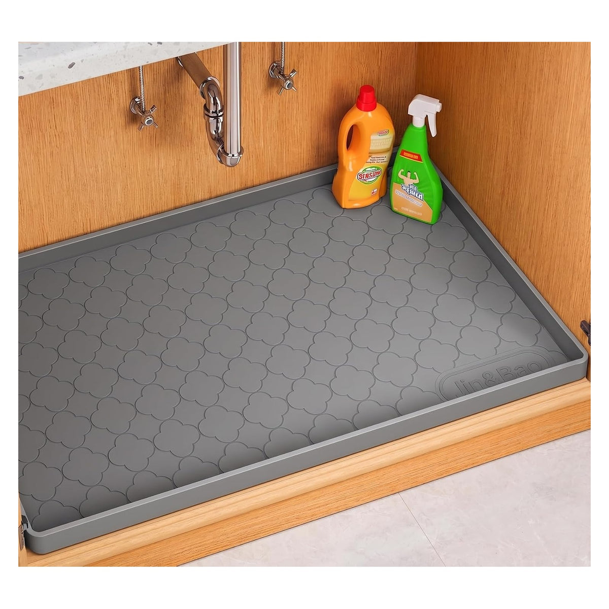 Dark gray silicone under-sink mat product photo 1