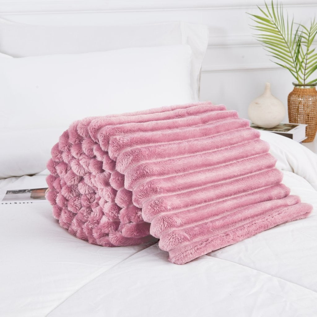 GC Osum Ribbed Fleece Throw Blanket – 1.2 × 2 m – Blush Pink