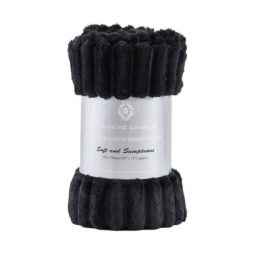 GC Osum Ribbed Fleece Throw Blanket – 1.2 × 2 m – Black
