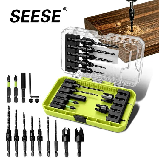 SEESE Adjustable Countersink Drill Bit Set – 15 Pieces – product view