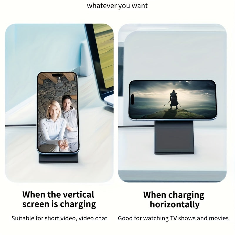 Black magnetic wireless charging phone stand — product illustration