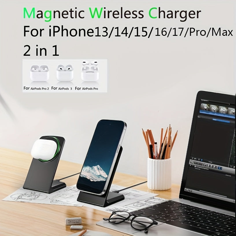 Black magnetic wireless charging phone stand — product illustration