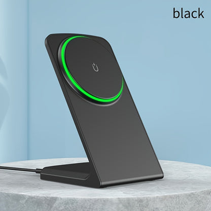 Black magnetic wireless charging phone stand — product illustration