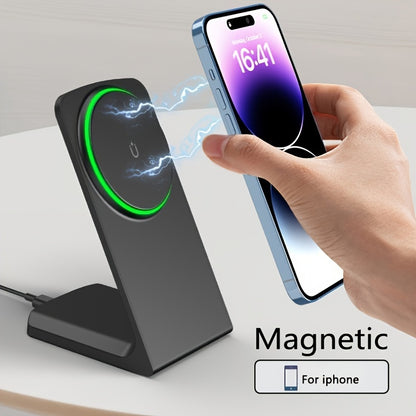 Black magnetic wireless charging phone stand — product illustration