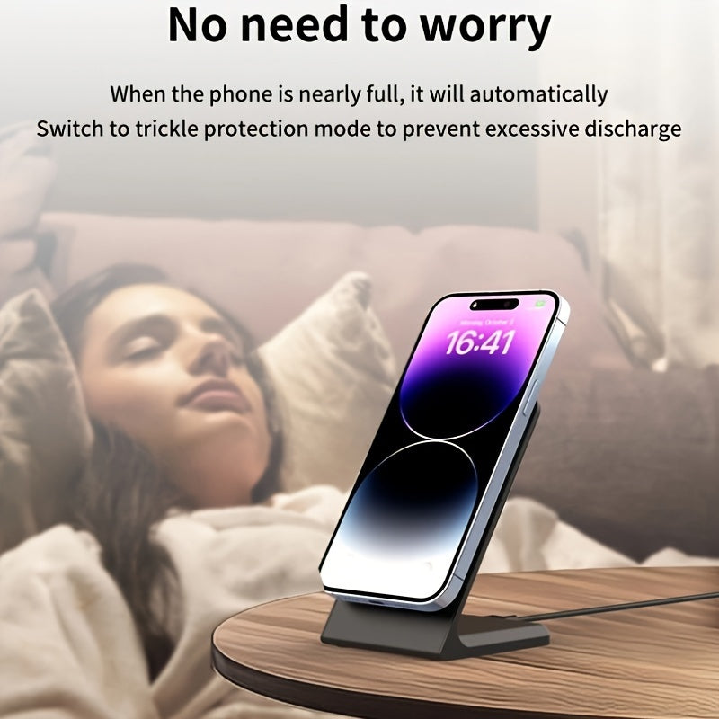 Black magnetic wireless charging phone stand — product illustration