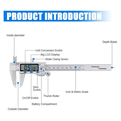 Digital Caliper Measuring Tool, Stainless Steel Vernier Caliper Digital Micrometer with Large LCD Screen, Easy Switch fr original product photo