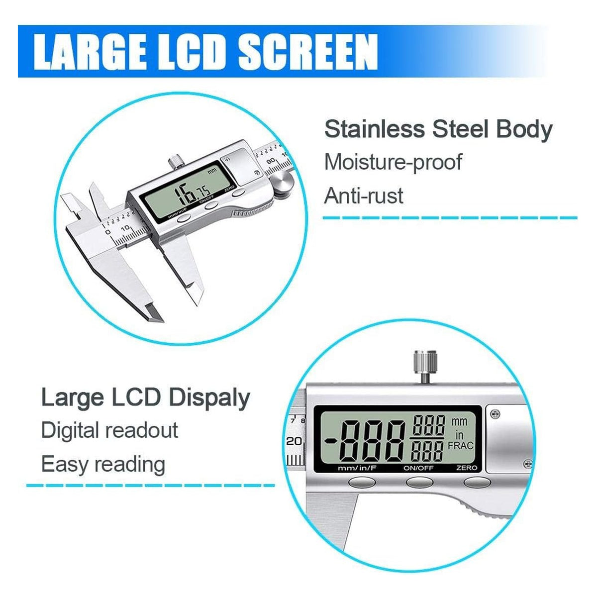 Digital Caliper Measuring Tool, Stainless Steel Vernier Caliper Digital Micrometer with Large LCD Screen, Easy Switch fr original product photo