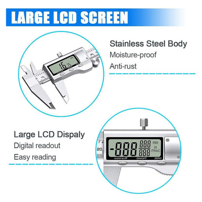 Digital Caliper Measuring Tool, Stainless Steel Vernier Caliper Digital Micrometer with Large LCD Screen, Easy Switch fr original product photo