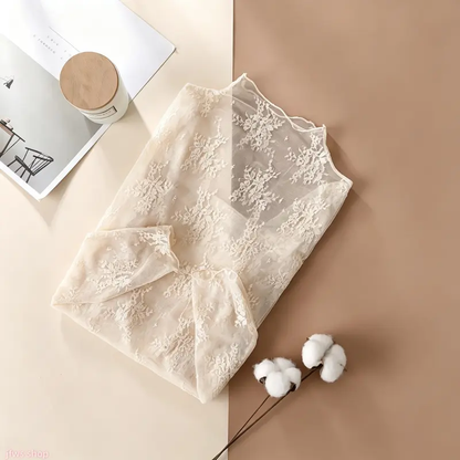 Apricot floral lace mesh top