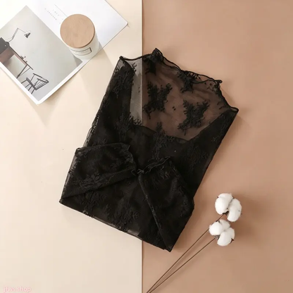 Black floral lace mesh top