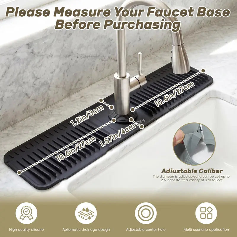 Silicone Faucet Splash Guard Mat - Two-Piece Set — Black
