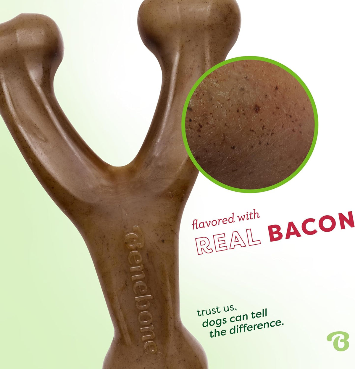 Original Bacon wishbone chew toy illustration — Bacon flavor close-up