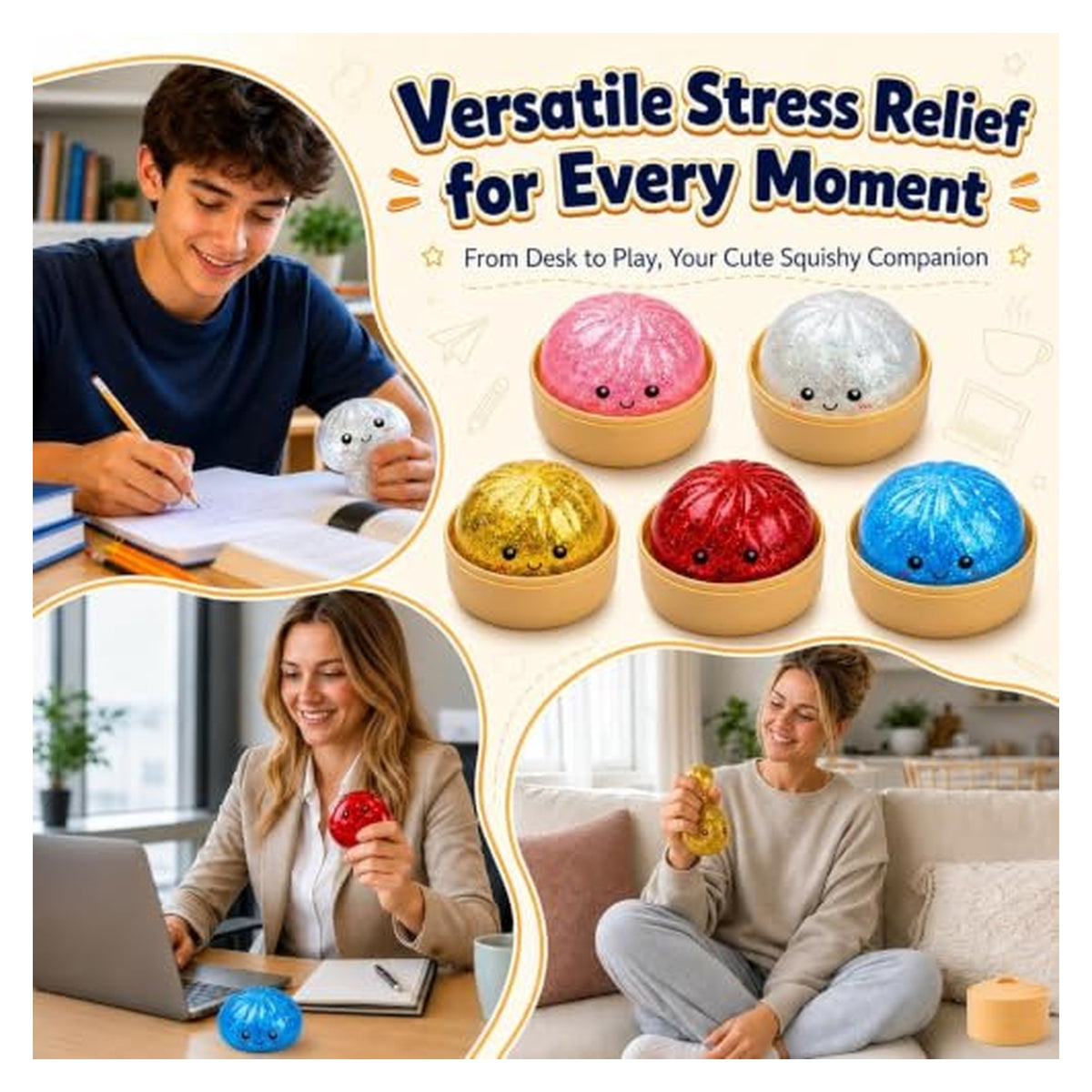 Dumpling Squishy Fidget Toy with Steamer Box - Two-Piece Set