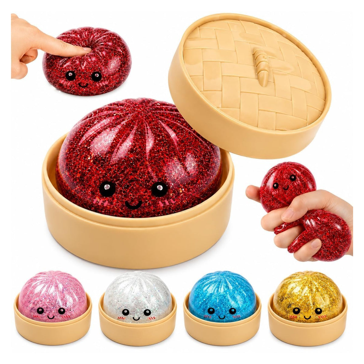 Dumpling Squishy Fidget Toy with Steamer Box - Two-Piece Set