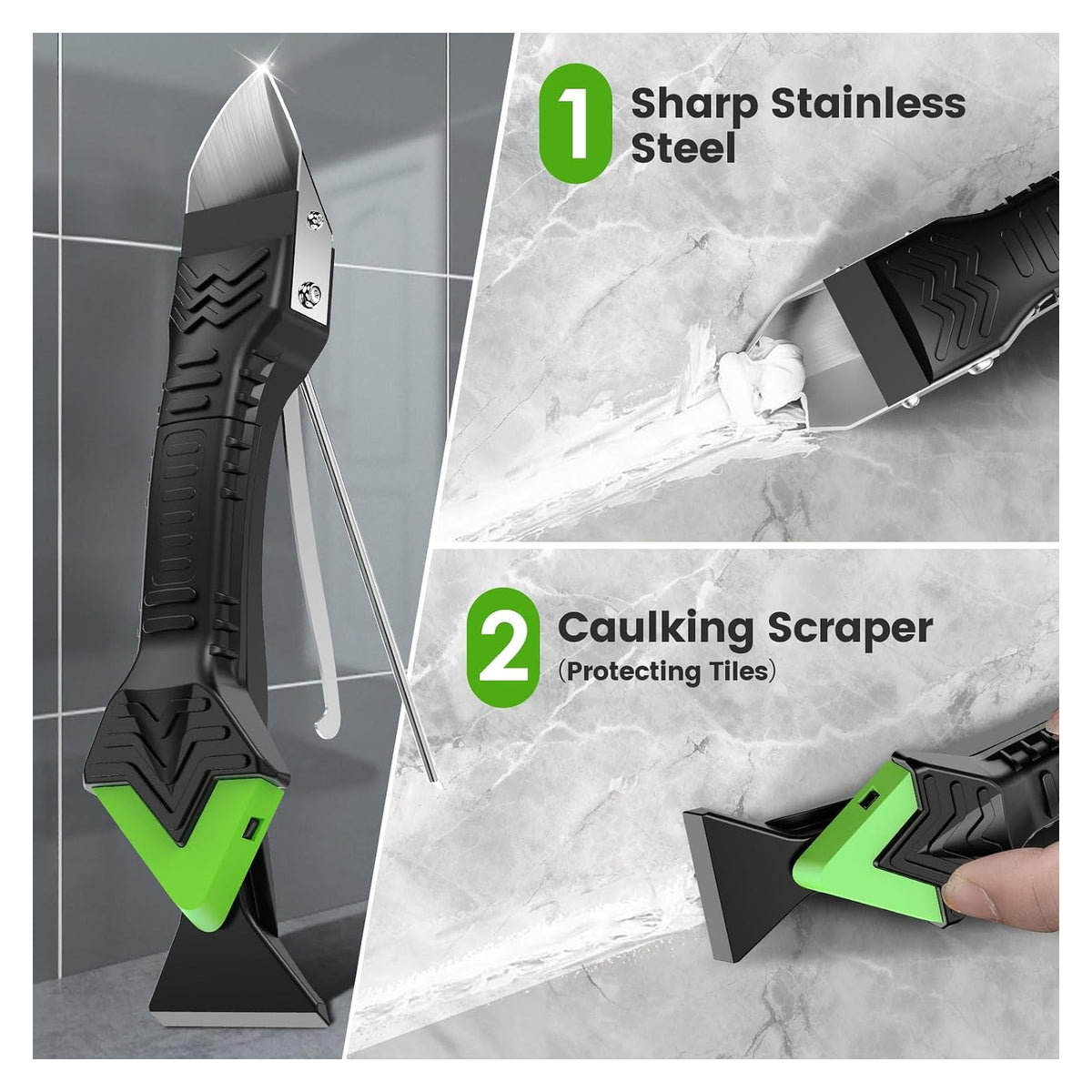 Goopreen 5 in 1 Caulking Tool Silicone Caulking Grout Removal Sealant Finishing Tool with Stainless Steel Head, 6 Replac original product photo