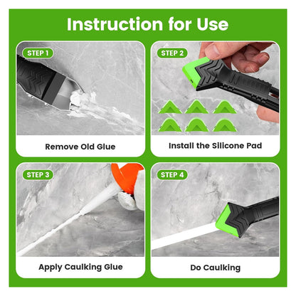 Goopreen 5 in 1 Caulking Tool Silicone Caulking Grout Removal Sealant Finishing Tool with Stainless Steel Head, 6 Replac original product photo