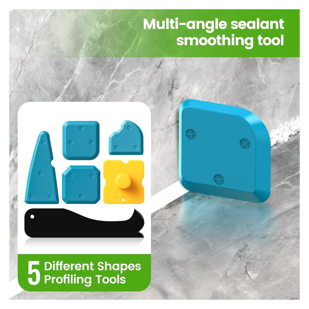 Goopreen 5 in 1 Caulking Tool Silicone Caulking Grout Removal Sealant Finishing Tool with Stainless Steel Head, 6 Replac original product photo