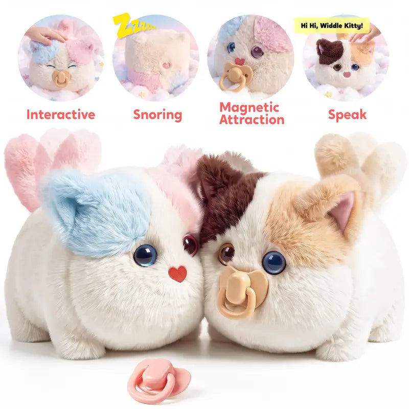 Interactive Fluffy Cat Plush with Magnetic Pacifier – product view