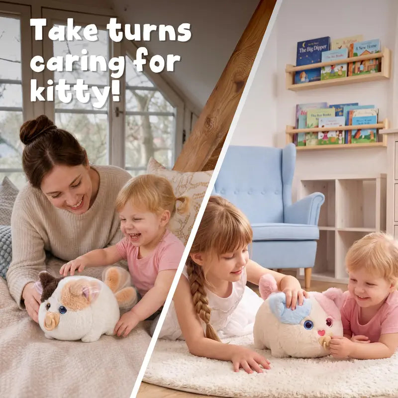 Interactive Fluffy Cat Plush with Magnetic Pacifier – product view