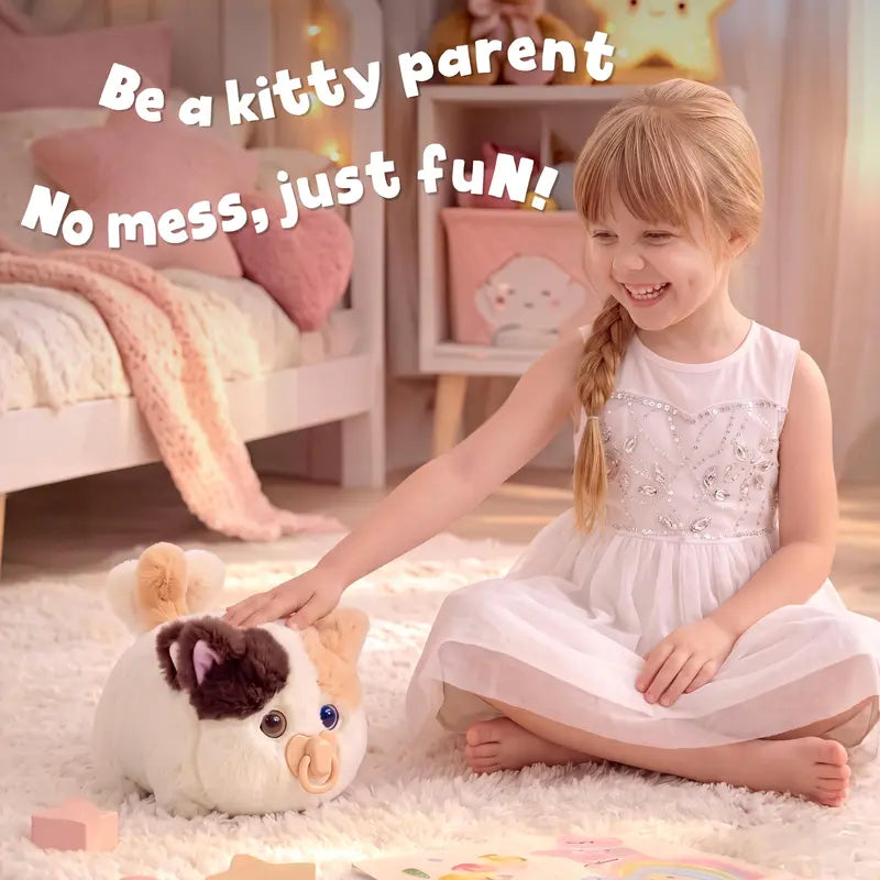 Interactive Fluffy Cat Plush with Magnetic Pacifier – product view