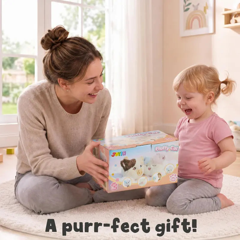 Interactive Fluffy Cat Plush with Magnetic Pacifier – product view