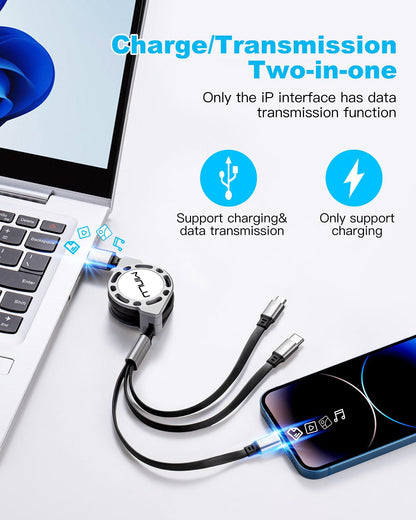MINLU Retractable 3-in-1 Charging Cables — 4 Cables — original product view 4