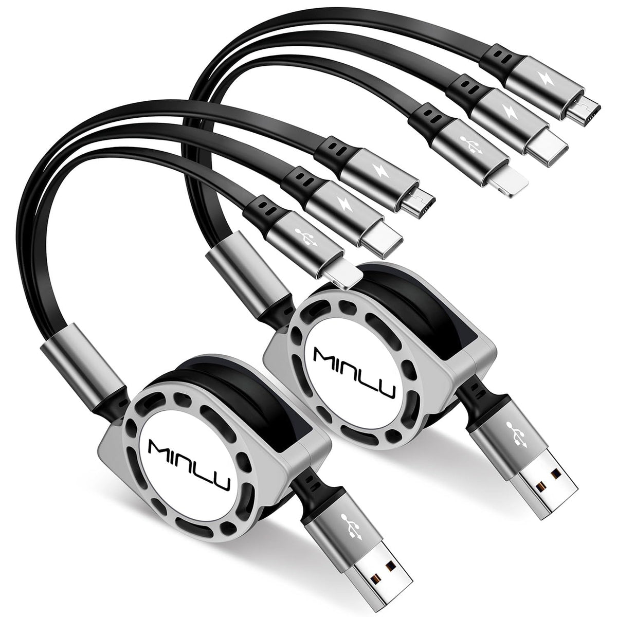 MINLU Retractable 3-in-1 Charging Cables — 4 Cables — original product view 1
