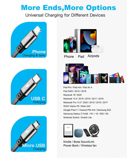 MINLU Retractable 3-in-1 Charging Cables — 4 Cables — original product view 5
