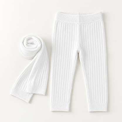 Kids Ribbed Knit Leggings – Two Matching 2-Packs – White