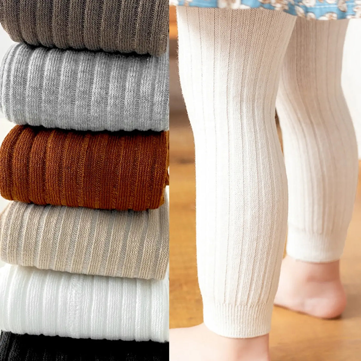 Kids Ribbed Knit Leggings – Two Matching 2-Packs – product view